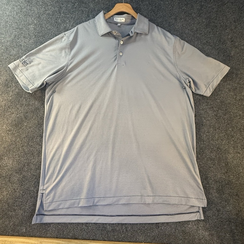 Peter Millar Summer Comfort Polo Shirt L‎ Blue Stripe Golf Stretch Nicolet Logo